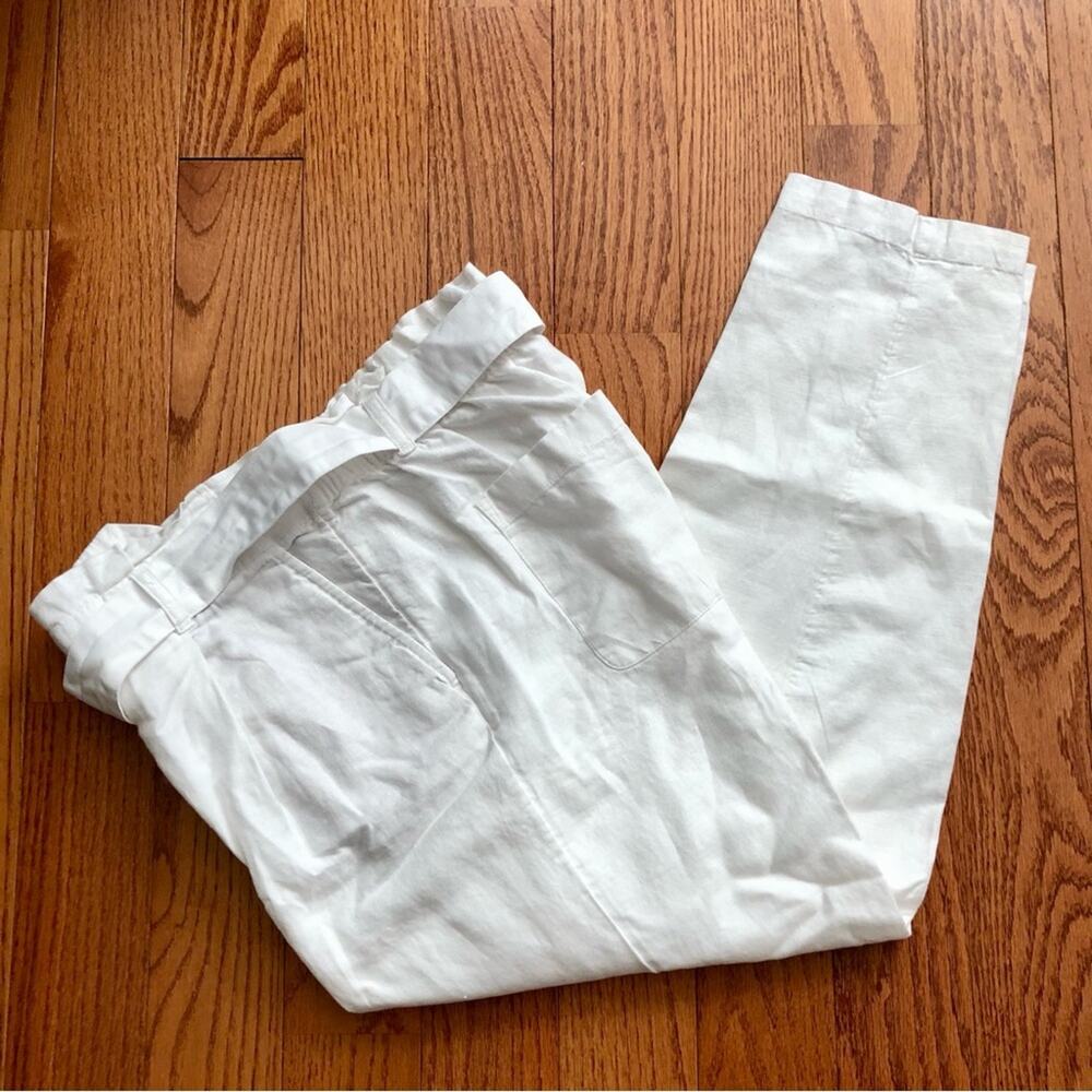 Loft Paper Bag Waist Cotton Linen Ankle Straight Leg White Pants Women’s Size S - Picture 11 of 12